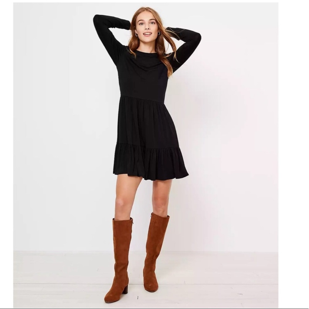 NEW Loft Tiered Knit Dress with Puff Shoulder